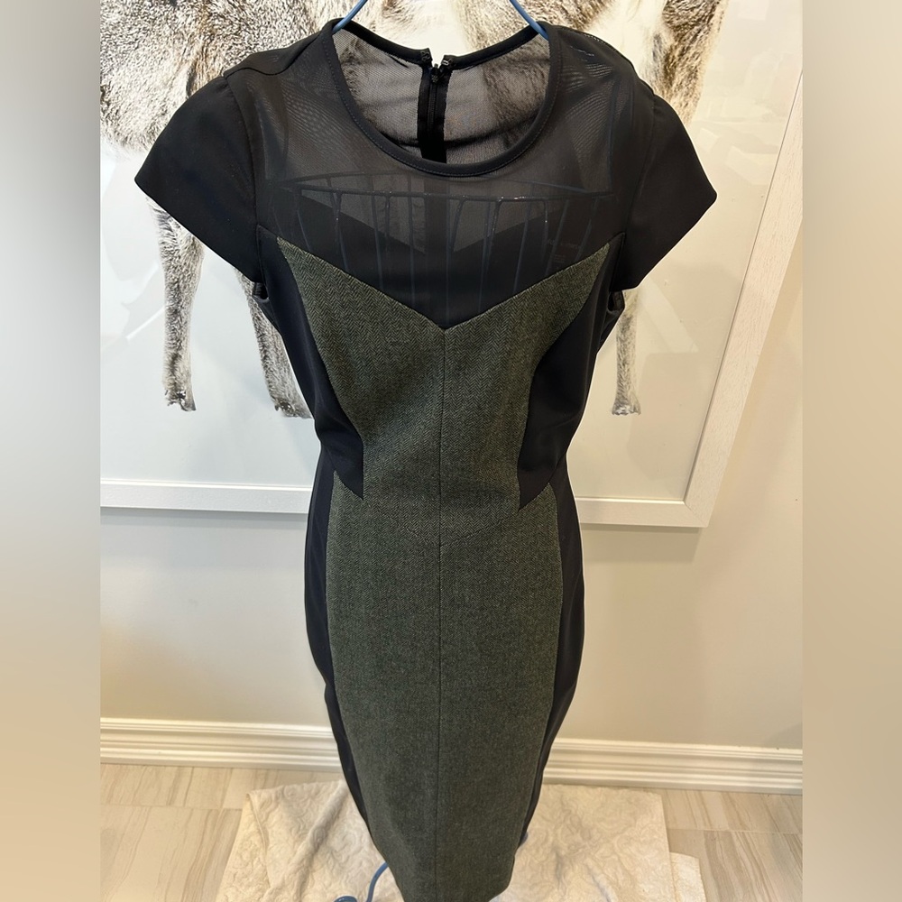 Judith & Charles wool midi dress with sheer yoke. Size 4